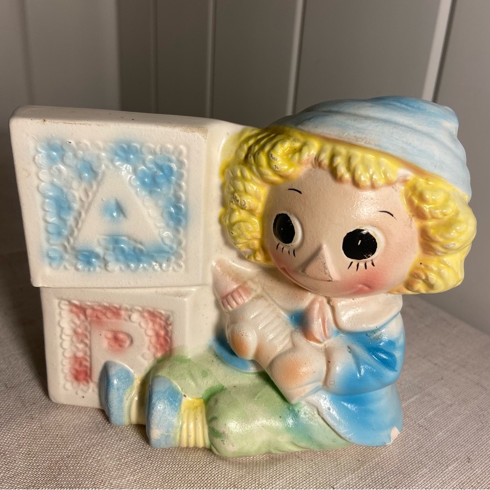 Vintage NAPCOWARE Nursery Planter pastel rag doll white ceramic figurine MCM